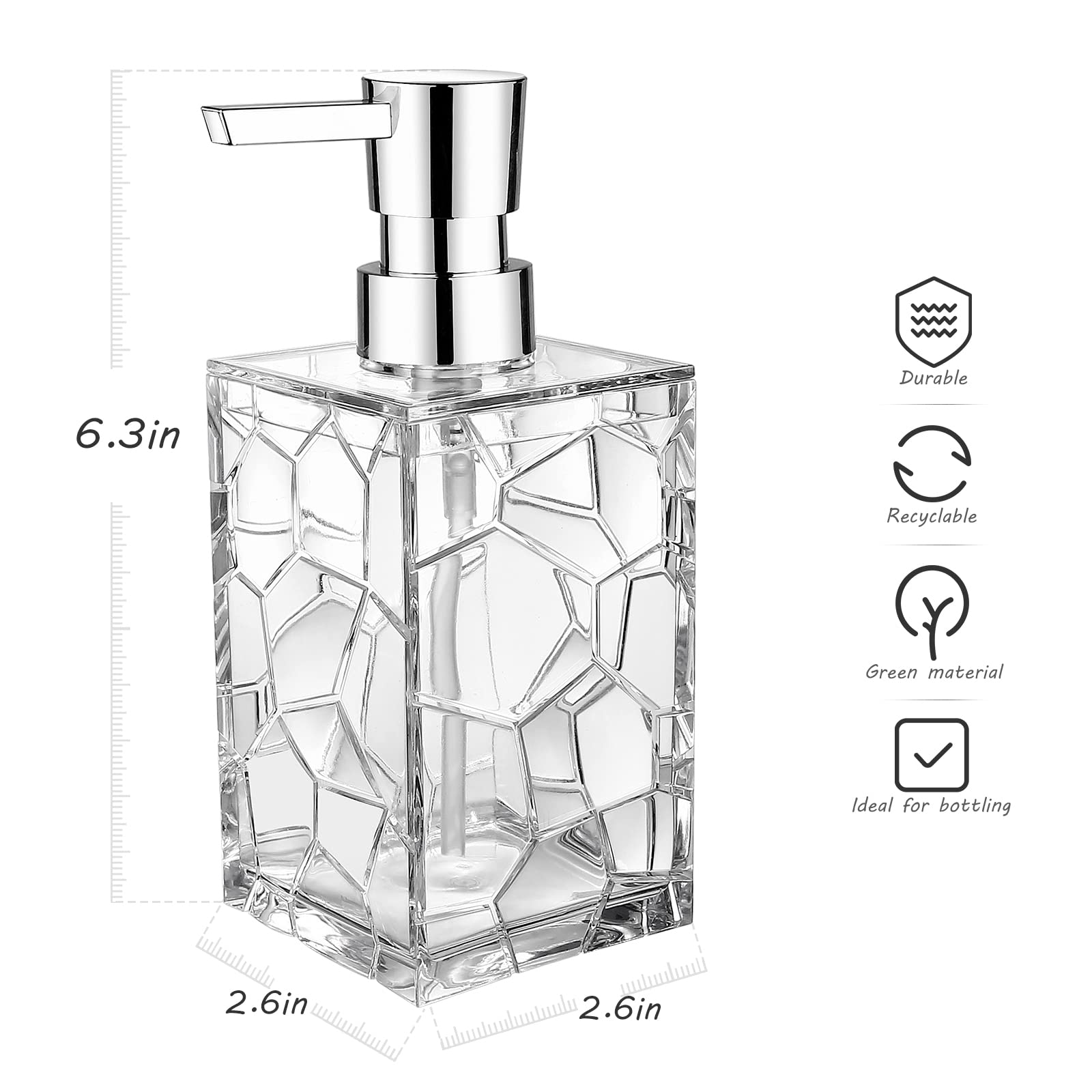2 Pack Clear Rust Proof Soap Dispenser, Acrylic Plastic Hand Soap Lotion Dispenser Set For Bathroom&Kitchen
